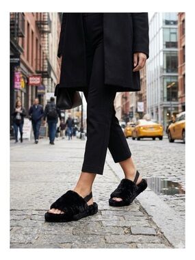 Black Faux Fur Slingback Slide Sandals - Unbranded Size 6